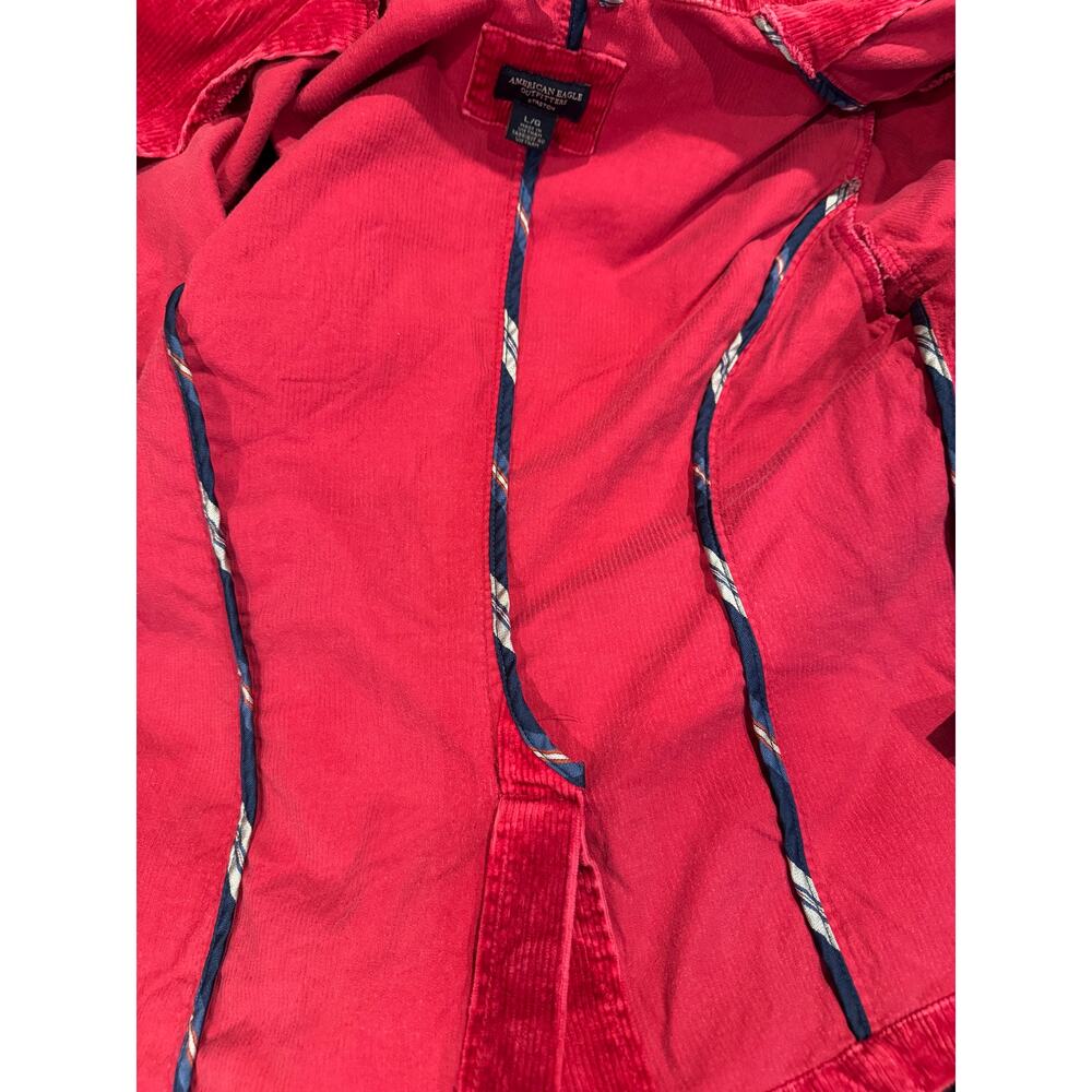 Vintage American Eagle Red Corduroy Blazer Jacket Patterned Collar Trim Size L - Picture 9 of 9